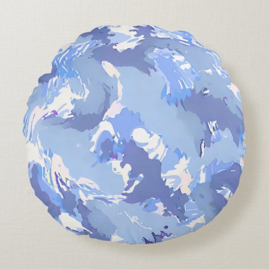 紫色の液体抽象芸術パターンと白色 ラウンドクッション (正面)