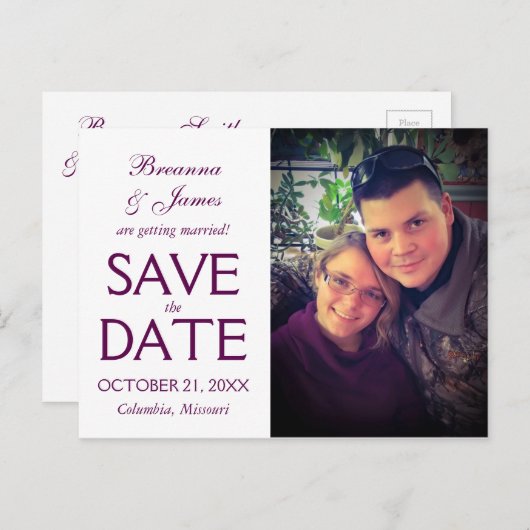 紫色の渦巻き写真カードを保存 案内ポストカード (正面/裏面)