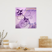 紫色の渦巻き誕生日バナー ポスター (キッチン)