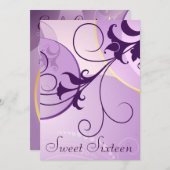 紫色の渦巻きSweet sixteenパーティの招待状 招待状 (正面/裏面)
