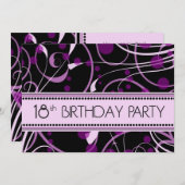 紫色の渦巻の第18誕生日のパーティの招待状カード 招待状 (正面/裏面)