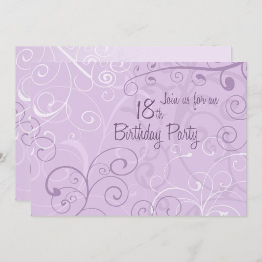 紫色の渦巻の第18誕生日のパーティの招待状カード 招待状 (正面/裏面)