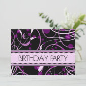 紫色の渦巻の誕生日のパーティの招待状カード 招待状 (スタンド正面)
