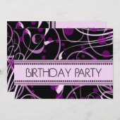 紫色の渦巻の誕生日のパーティの招待状カード 招待状 (正面/裏面)