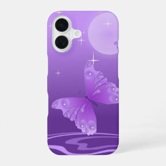 紫色の湖の上の紫蝶 iPhone 16ケース