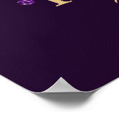 紫色の滴下グリッターと金ゴールドバルーン誕生日 ポスター (角)