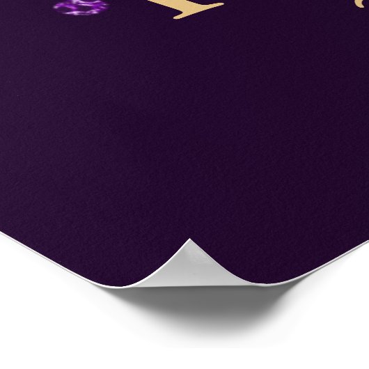 紫色の滴下グリッターと金ゴールドバルーン誕生日 ポスター (角)