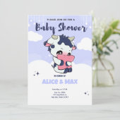 紫色の濃い青の牛の白い雲の赤ちゃんシャワー 招待状 (スタンド正面)
