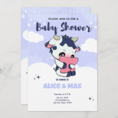 紫色の濃い青の牛の白い雲の赤ちゃんシャワー 招待状 (正面/裏面)