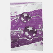 紫色の灰色のクリスマスボールの星と雪 キッチンタオル (縦)