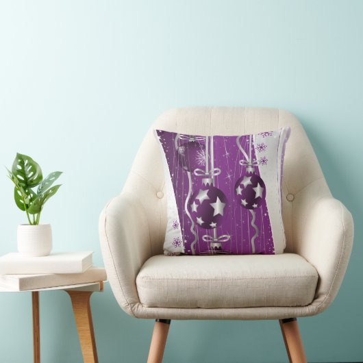 紫色の灰色のクリスマスボールの星と雪 クッション (椅子)