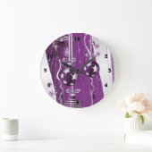 紫色の灰色のクリスマスボールの星と雪 ラージ壁時計 (ホーム)