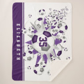 紫色の灰色のサッカーボールが女の子のスポーツルームをスター シェルパブランケット (正面)