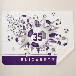 紫色の灰色のサッカーボールが女の子のスポーツルームをスター シェルパブランケット