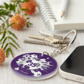 紫色の灰色のサッカーボール吹き出しアスリート名 キーホルダー (正面右)