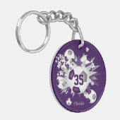 紫色の灰色のサッカーボール吹き出しアスリート名 キーホルダー (正面左)