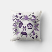 紫色の灰色のサッカーボール吹き出しガーリースポーツルーム クッション (正面)