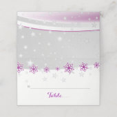 紫色の灰色のスノーフレークの冬の結婚式を折り畳んだエスコート プレイスカード (外部開封)