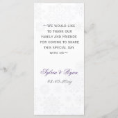 紫色の灰色のスノーフレーク冬のウェディングメニューカード メニュー (裏面)