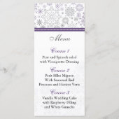 紫色の灰色のスノーフレーク冬のウェディングメニューカード メニュー (正面)