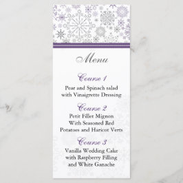 紫色の灰色のスノーフレーク冬のウェディングメニューカード メニュー