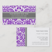 紫色の灰色のダマスク織の花の名刺 名刺 (正面/裏面)