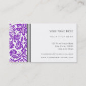 紫色の灰色のダマスク織の花の名刺 名刺 (裏面)