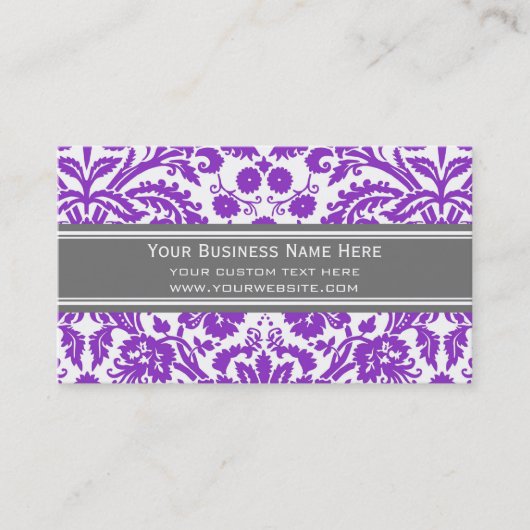 紫色の灰色のダマスク織の花の名刺 名刺 (正面)