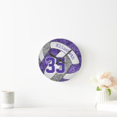 紫色の灰色のチームカラーガーリーバレーボールルーム ラウンド壁時計 (ホーム)