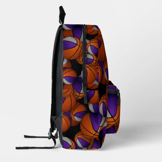 紫色の灰色のチームカラーバスケットのパターン プリントバックパック (左)