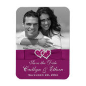 紫色の灰色のハートは日付の写真マグネットを保存 マグネット (縦)