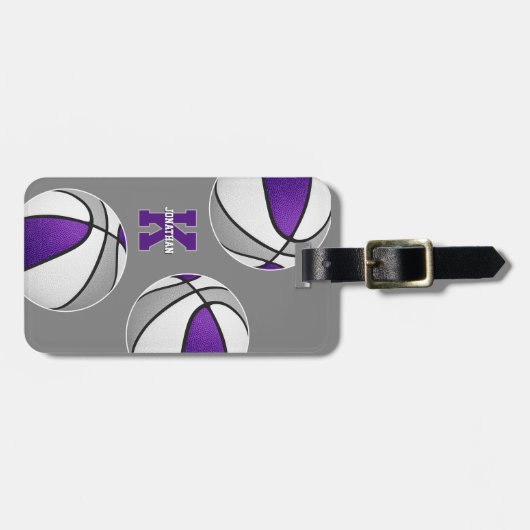 紫色の灰色のバスケットアスリート モノグラムの ラゲッジタグ (正面横)