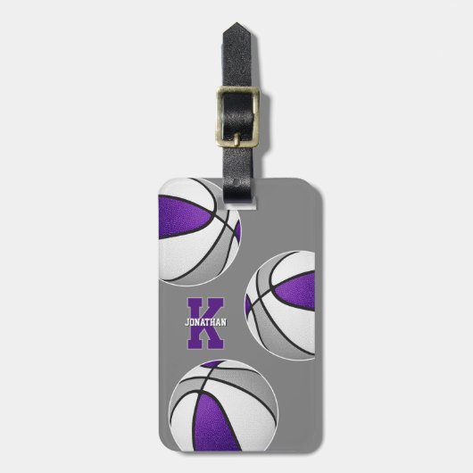 紫色の灰色のバスケットアスリート モノグラムの ラゲッジタグ (正面縦)