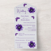 紫色の灰色のフローラすべて1つの結婚式の招待 オールインワン招待状 (内側)