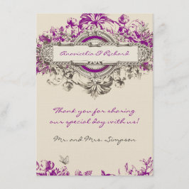 紫色の灰色のヴィンテージの花の結婚式のサンキューカード サンキューカード