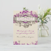 紫色の灰色のヴィンテージの花の結婚式のサンキューカード サンキューカード (スタンド正面)