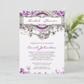 紫色の灰色のヴィンテージの花柄のブライダルシャワー 招待状 (スタンド正面)