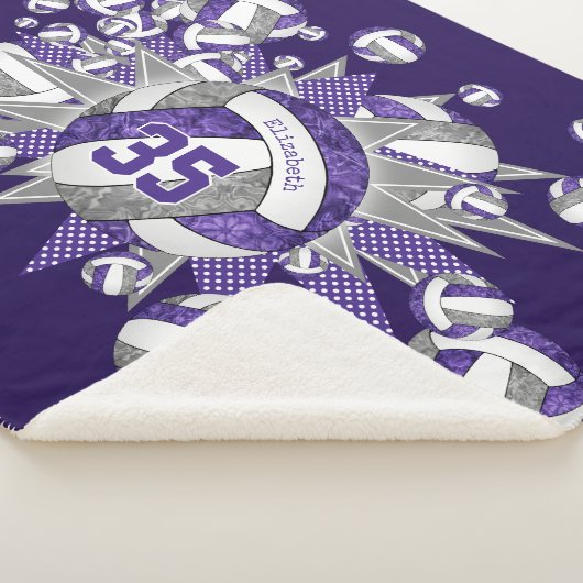 紫色の灰色の女の子スポーツスターバレーボールブロウ シェルパブランケット (3/4)