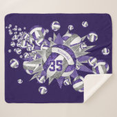 紫色の灰色の女の子スポーツスターバレーボールブロウ シェルパブランケット (正面(横))