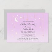 紫色の灰色の星の月の赤ちゃん女の子の赤ちゃんシャワー招待状 招待状 (正面/裏面)