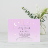紫色の灰色の星の月の赤ちゃん女の子の赤ちゃんシャワー招待状 招待状 (スタンド正面)
