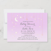 紫色の灰色の星の月の赤ちゃん女の子の赤ちゃんシャワー招待状 招待状 (正面)