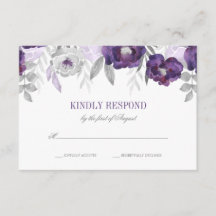 紫色の灰色の水の色の花の結婚式RSVP