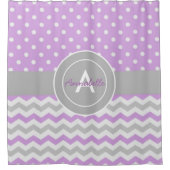 紫色の灰色の水玉模様シェブロン シャワーカーテン (正面)