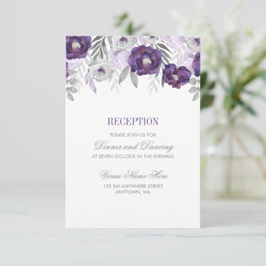 紫色の灰色の水色の花の結婚披露宴 エンクロージャーカード (スタンド正面)