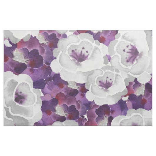 紫色の灰色の花の水彩画のデザインの生地 ファブリック (ヤード)