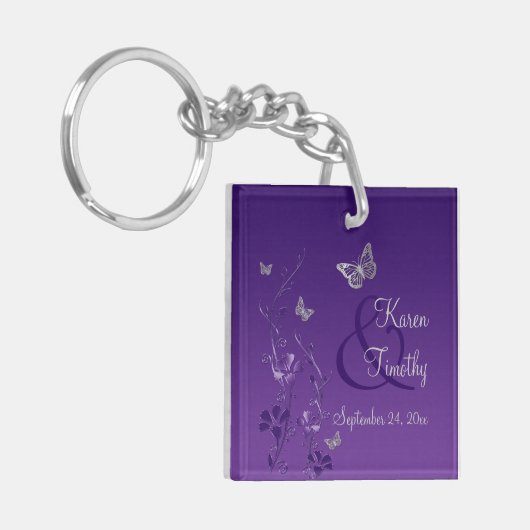 紫色の灰色の蝶花のアクリルのKeychain キーホルダー (正面左)