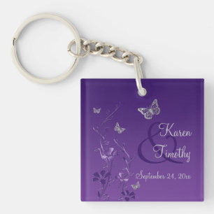 紫色の灰色の蝶花のアクリルのKeychain キーホルダー