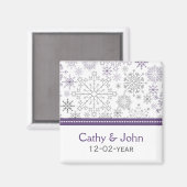 紫色の灰色の雪の結晶の冬の結婚式は日付を保存 マグネット (正面/裏面)