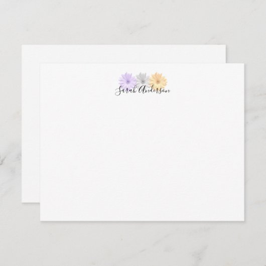 紫色の灰色の黄色いデイジーの花パーソナライズされた ノートカード (正面/裏面)